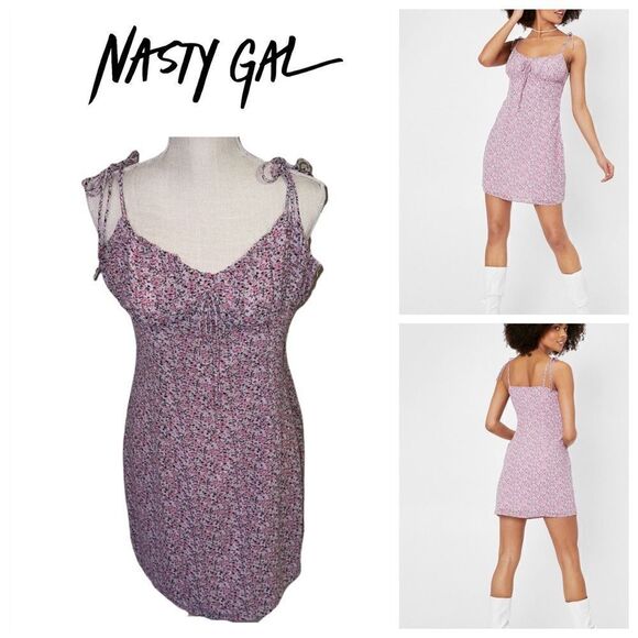 Nasty Gal Ruched Tie Strap Floral Mini Dress - Picture 1 of 12